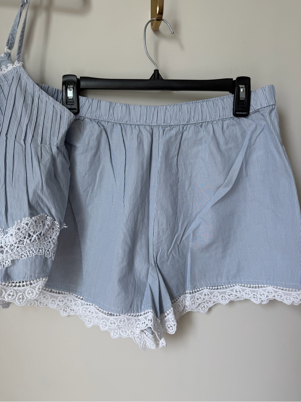 Calypso St. Barth Blue cotton white Lace-Trim Cami & Short Pajama Set - Picture 2 of 7